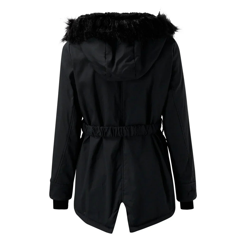 Navahoo Lange damesjas, warme winterjas met capuchon, Hageldans, maat 14, S- 6XL, Dusty Blue., S