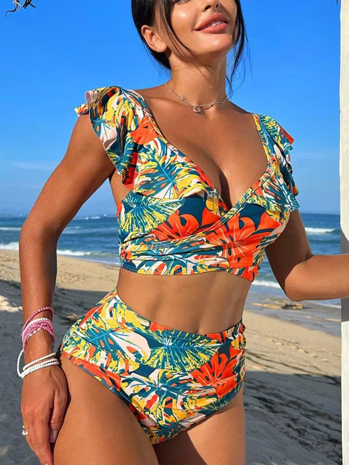 Tropische High Waist Bikini Set met Vrolijke Print
