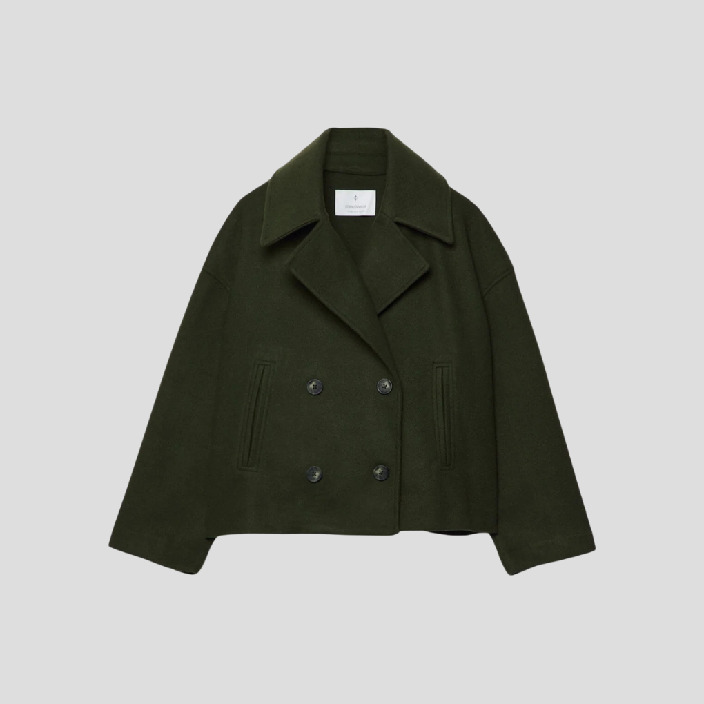 Chique korte jas met dubbele rij knopen – elegant en tijdloos