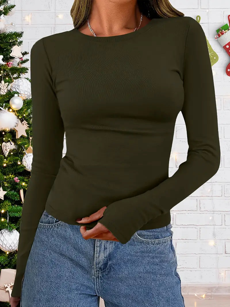 Dames Top met Lange Mouwen en Ronde Halslijn voor Herfst & Winter – Vivienne
