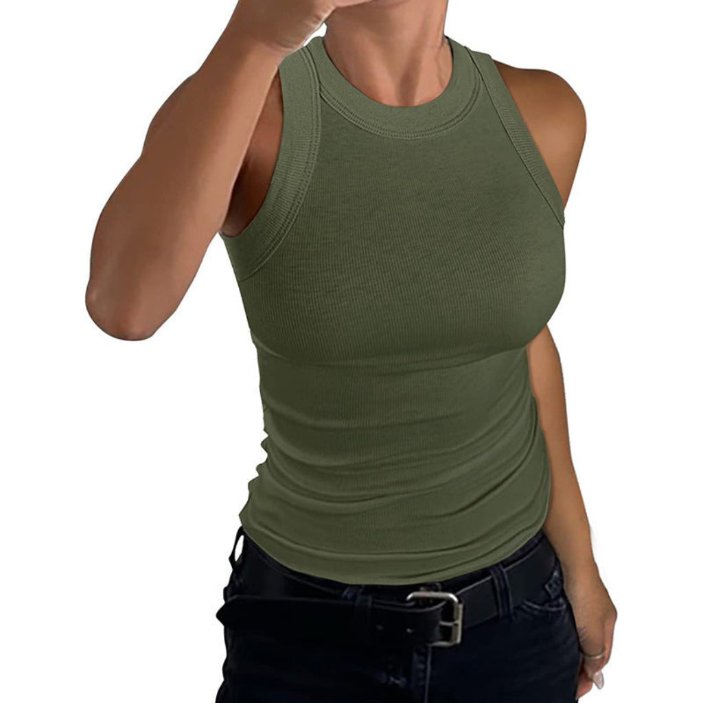 Solid-color Sleeveless Ribbed Tank Top For Women