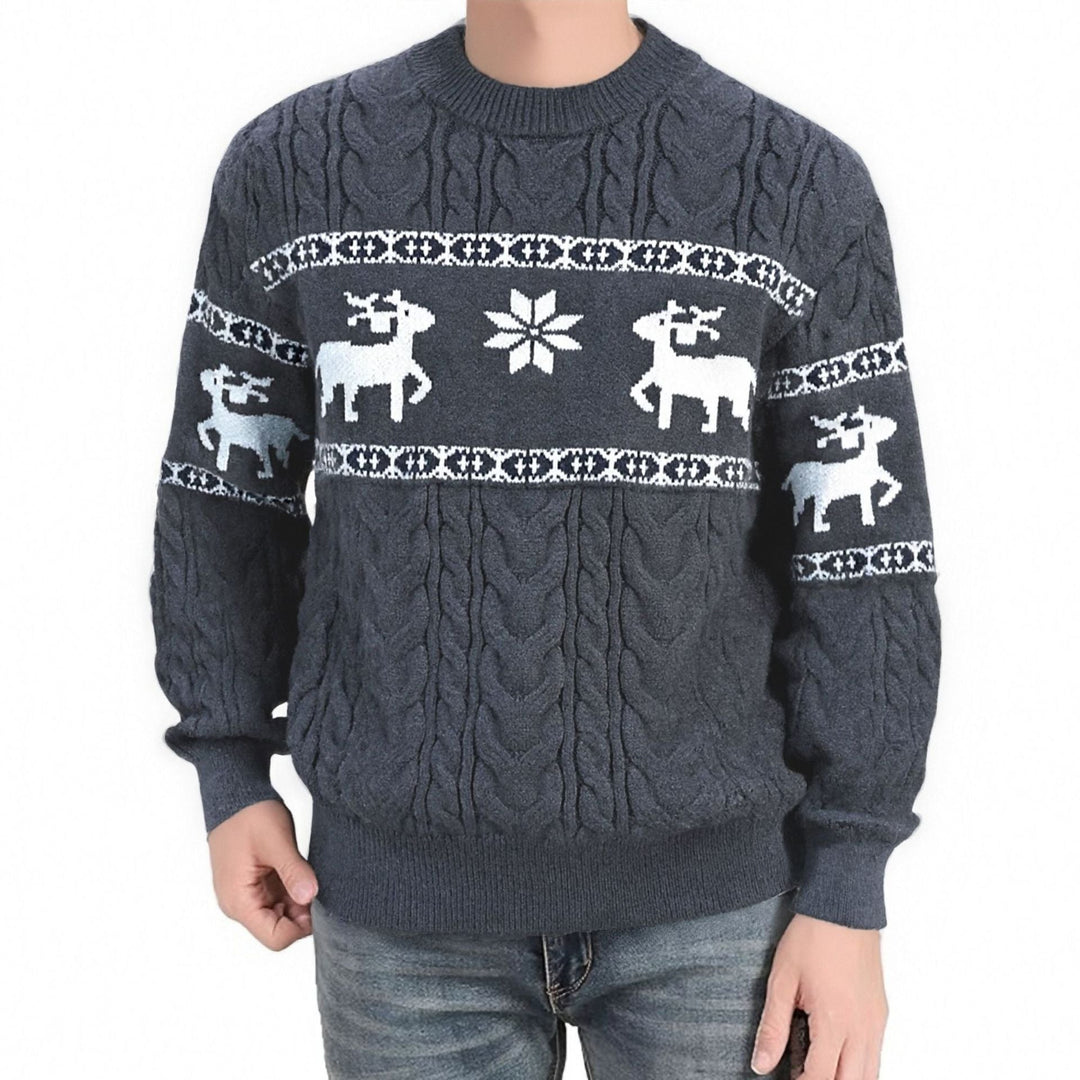Foute kersttrui heren met rendieren, gebreid jacquard met ronde hals