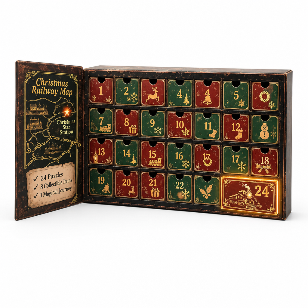 24-daagse escaperoom-puzzel-adventskalender met 6 geheime thema's