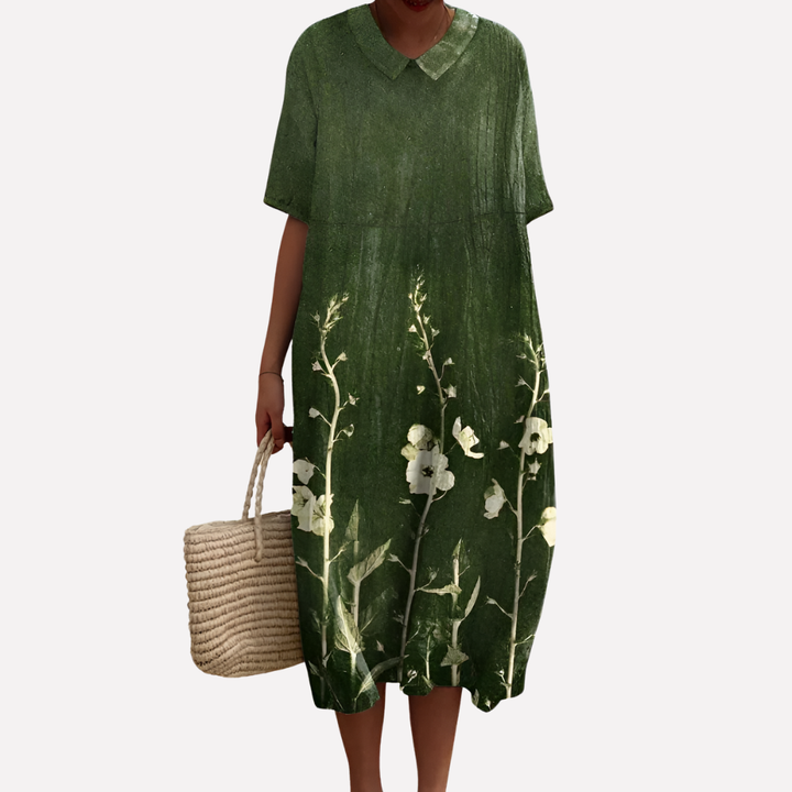 Dames Floral Zomerjurk – V-Hals & Korte Mouwen