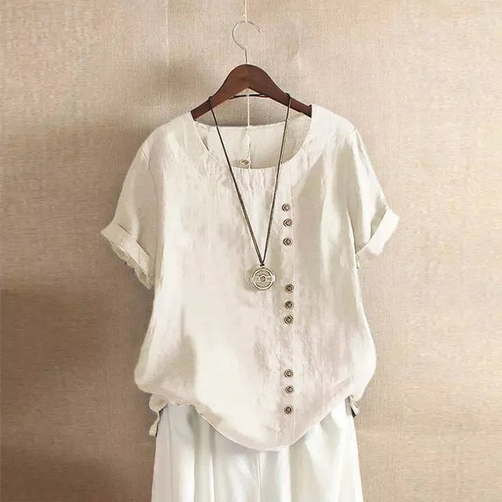 Elegante katoenmixen Dames Blouse met Korte Mouwen en Knoop details