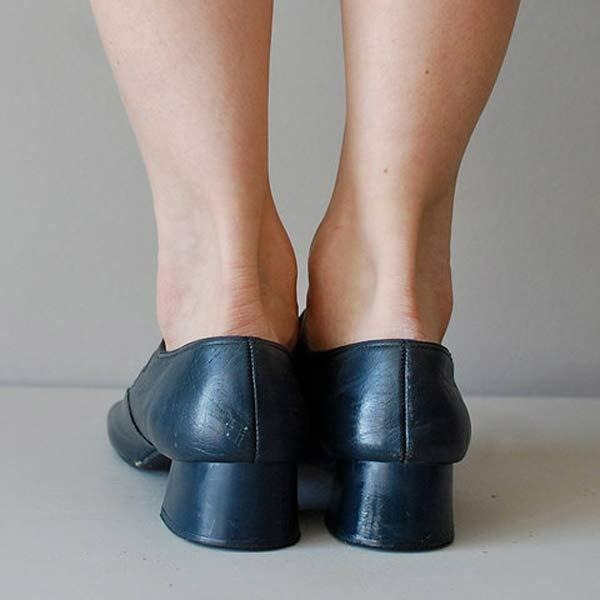 Leren damesschoenen met lage hakken
