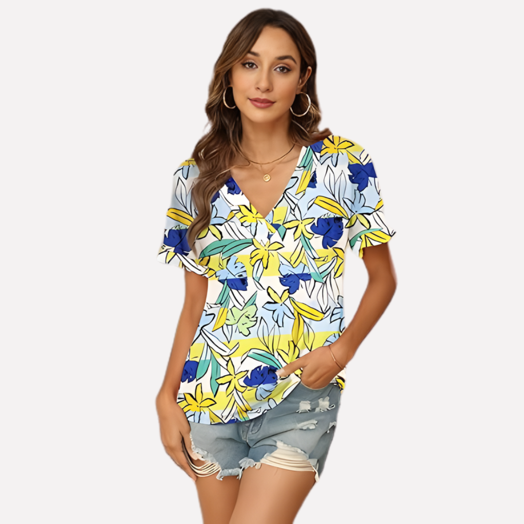 Vrouwen V-Hals Korte Mouwen T-Shirt