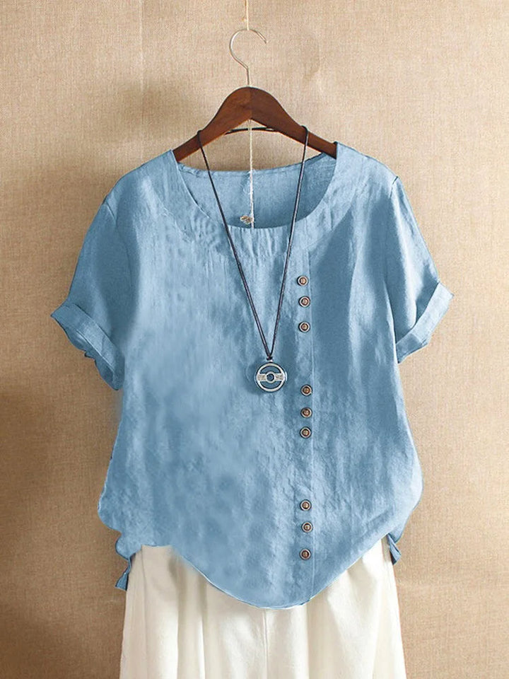 Elegante katoenmixen Dames Blouse met Korte Mouwen en Knoop details