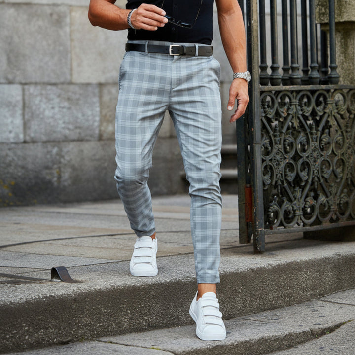 Plaid Print Pants Men's Casual Trousers Loose And Thin