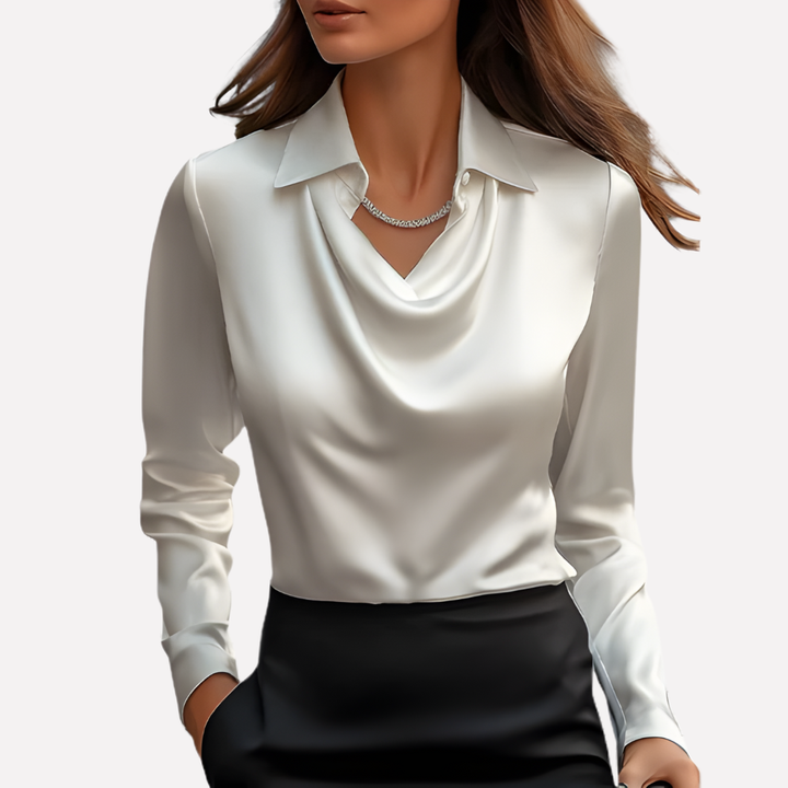 Dames Satijnen Blouse met Gedrapeerde Kraag