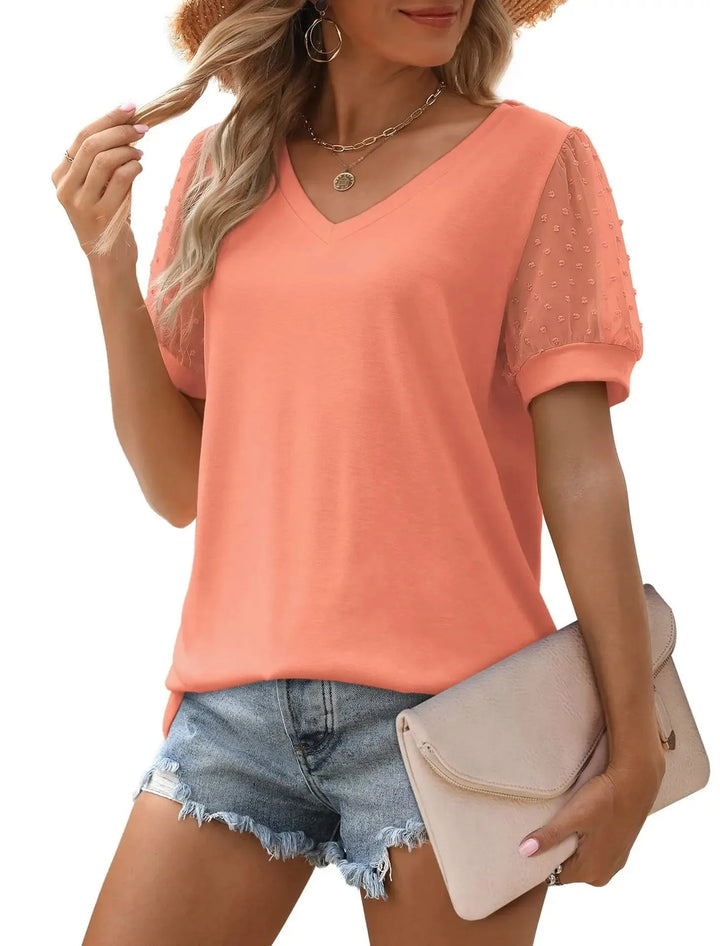 Emma – Elegante linnenmix Dames V-Hals Top voor een Stijlvolle Look