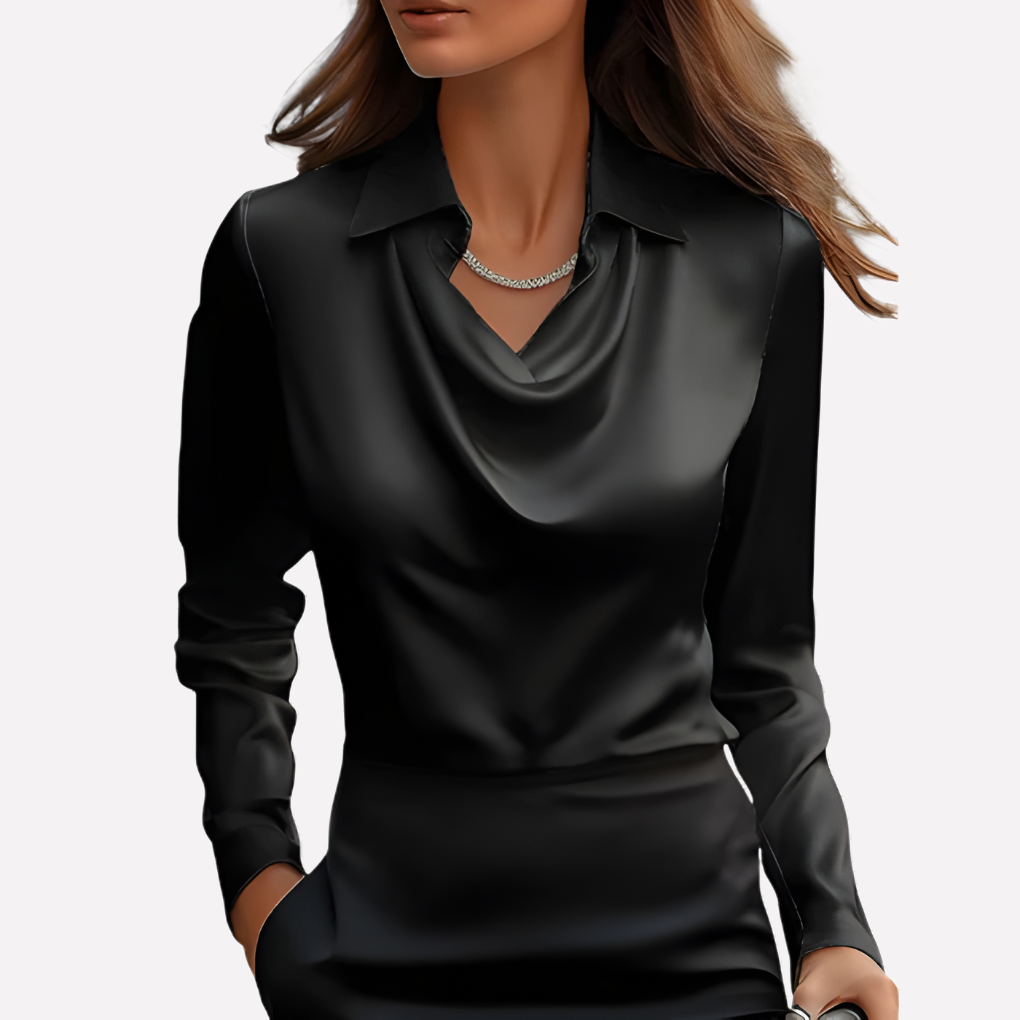 Dames Satijnen Blouse met Gedrapeerde Kraag
