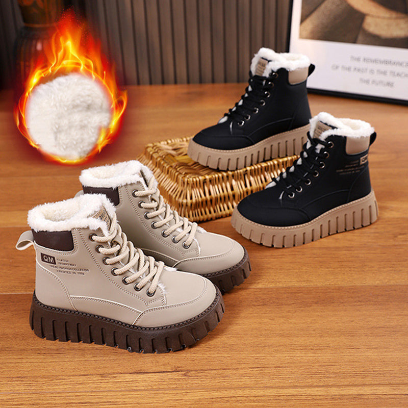 Gevoerde veterboots dames met fleece en dikke rubberzool