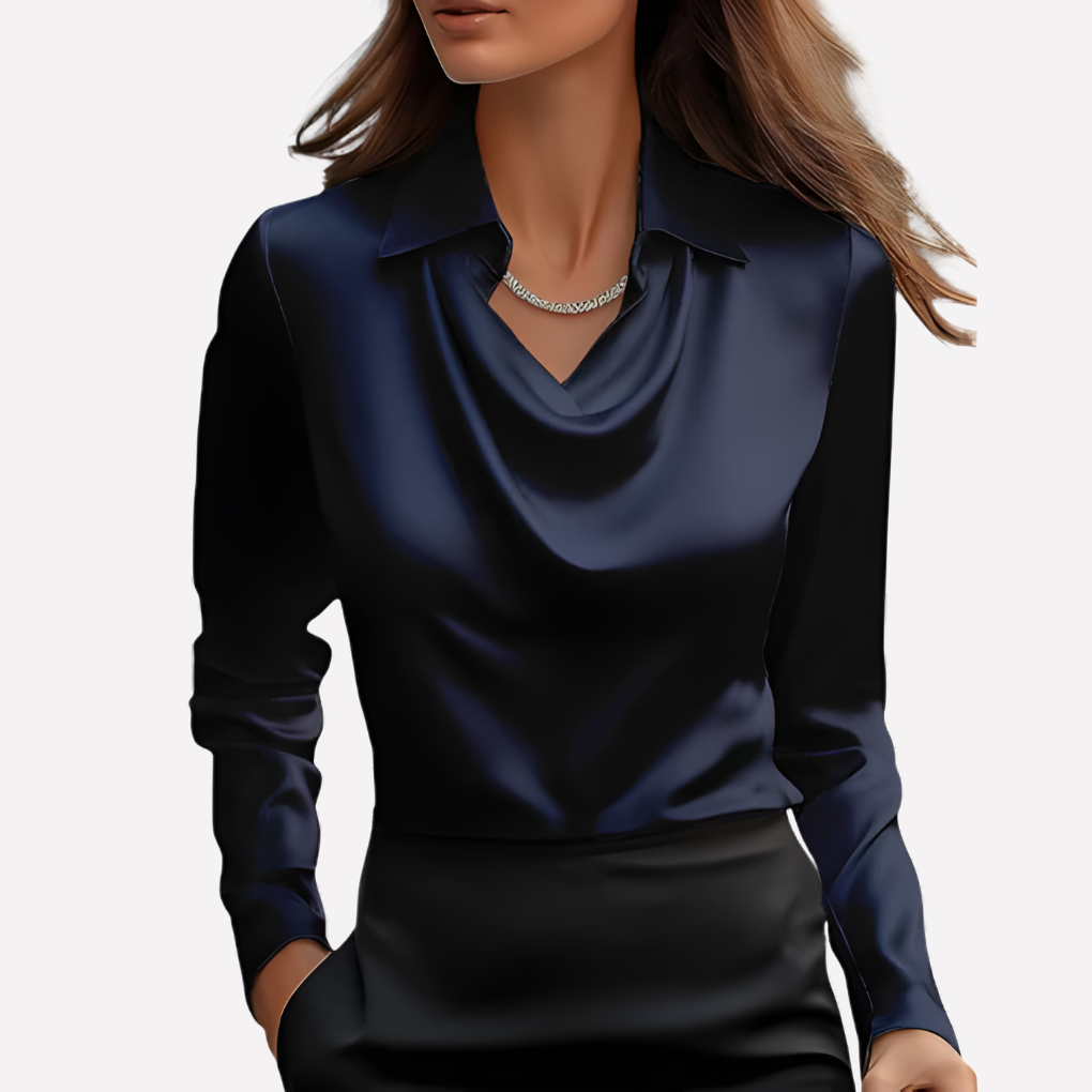 Dames Satijnen Blouse met Gedrapeerde Kraag