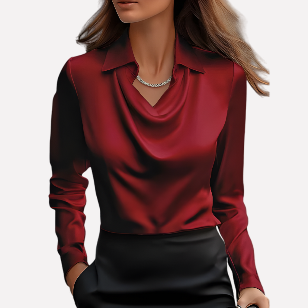 Dames Satijnen Blouse met Gedrapeerde Kraag