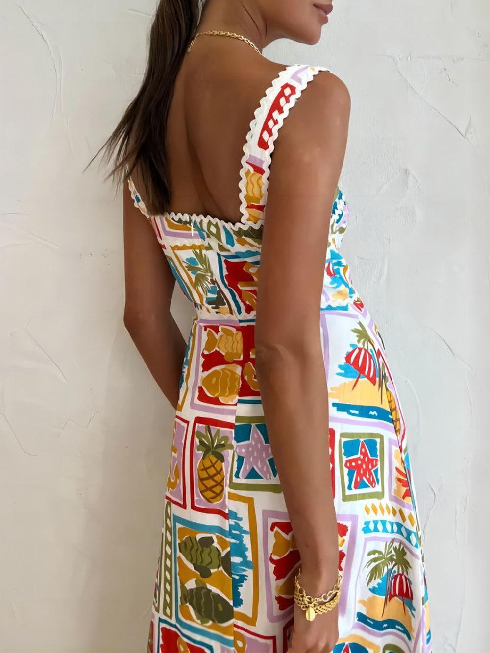 Sienna - Tropische Maxi-Jurk met Vierkante Hals en Zomerse Print - SkinzLine
