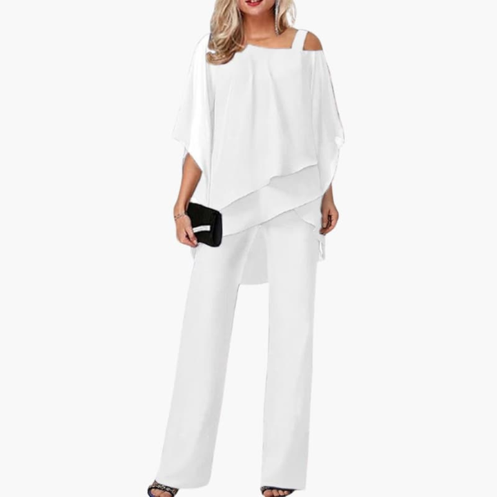 Dames Jumpsuit met Koude Schouder en Wijde Broekspijpen