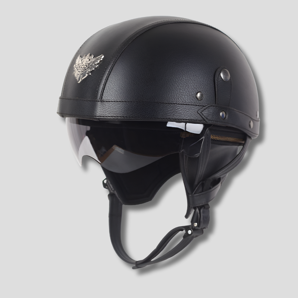Vintage motorhelm met intrekbaar vizier