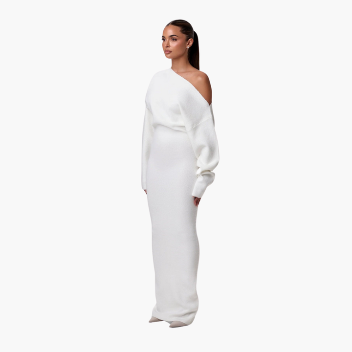 Off-Shoulder Breien Jurk voor Vrouwen – Elegante Avondjurk
