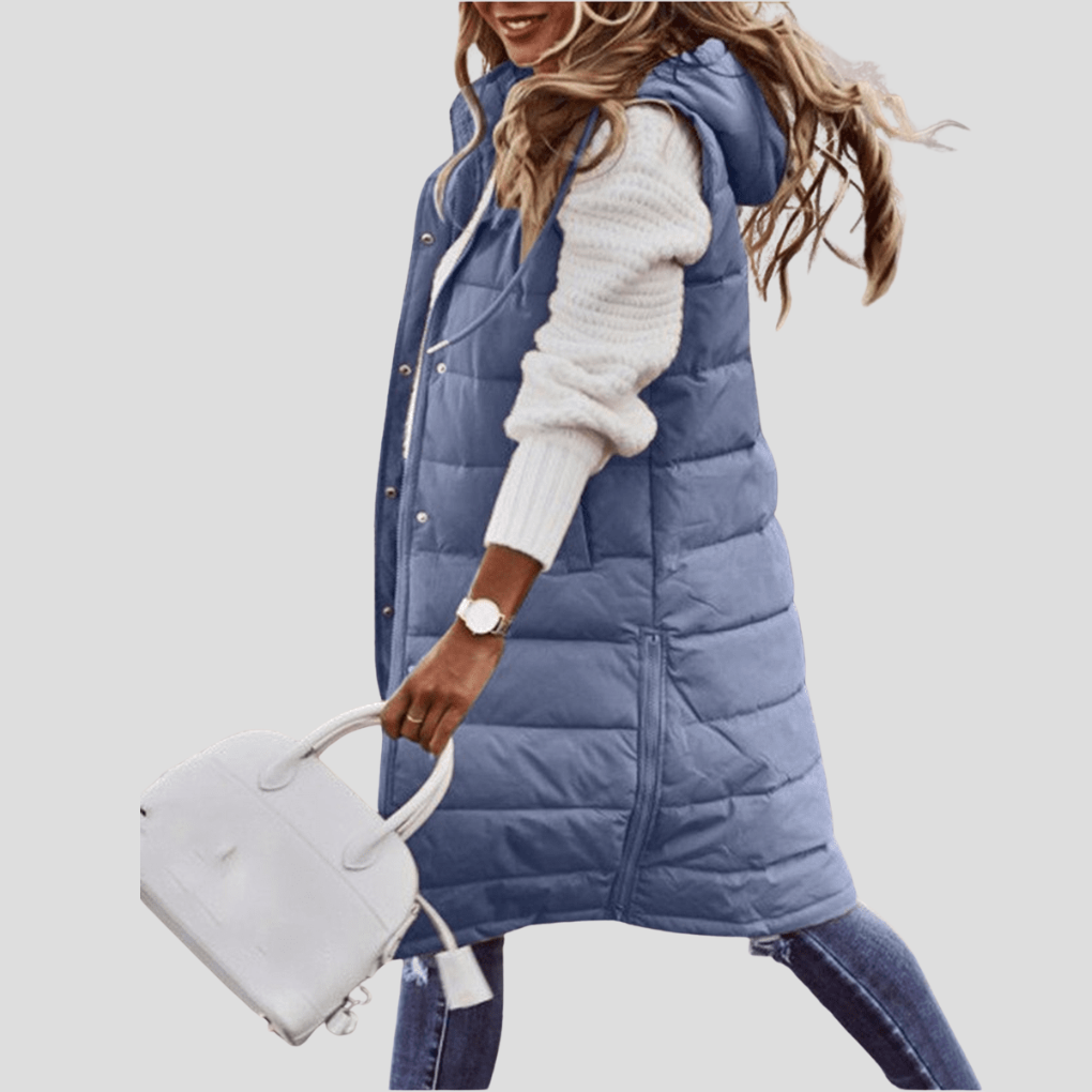 Lange bodywarmer met capuchon voor dames