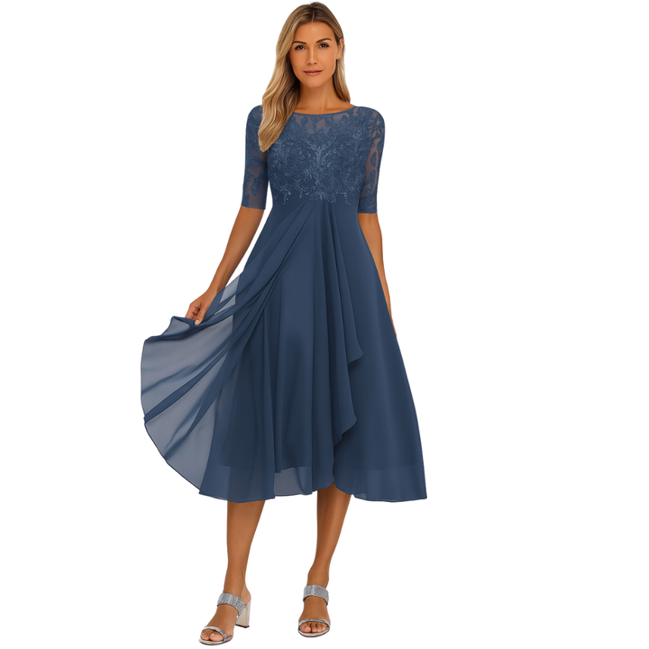 Vrouwen's Kant & Chiffon Midi Jurk