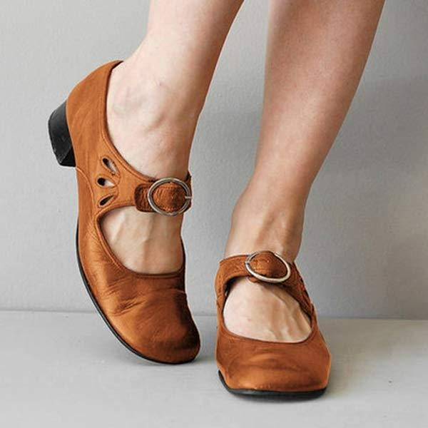 Leren damesschoenen met lage hakken