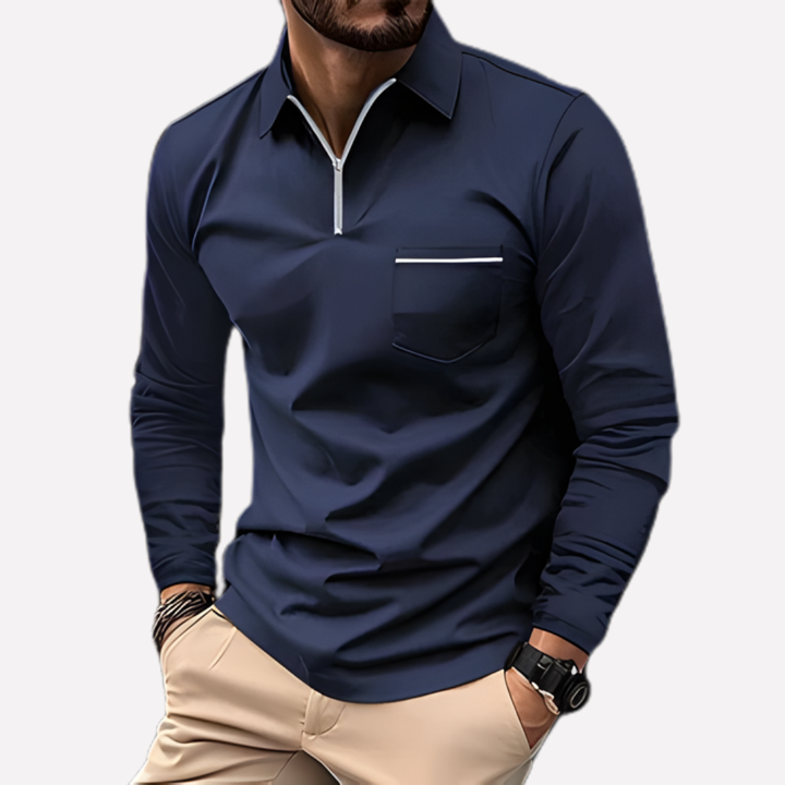 Heren's Langarm Polo Shirt met Borstzak