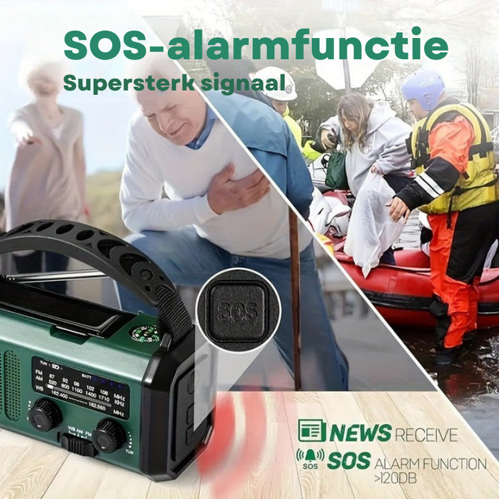 Noodradio met Handzwengel, Zonnepaneel en Powerbankfunctie