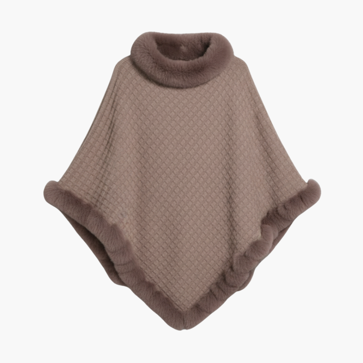 Vrouwen Gebreide Poncho met Nepbont Afwerking en Oversized Pasvorm