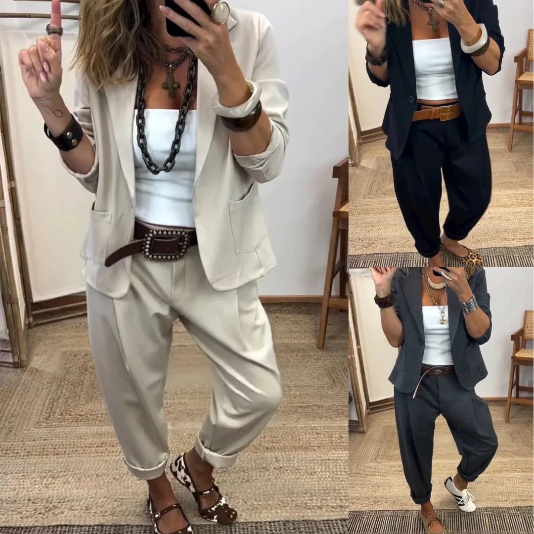 Kostuumset met reverskraag voor mannen en vrouwen, op maat gesneden casual zakelijke look voor elke dag
