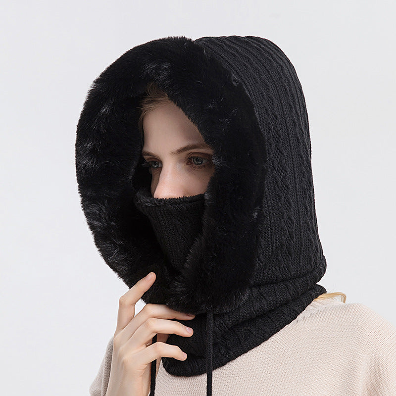 Pluche capuchonmuts met sjaal voor dames – warm en winddicht