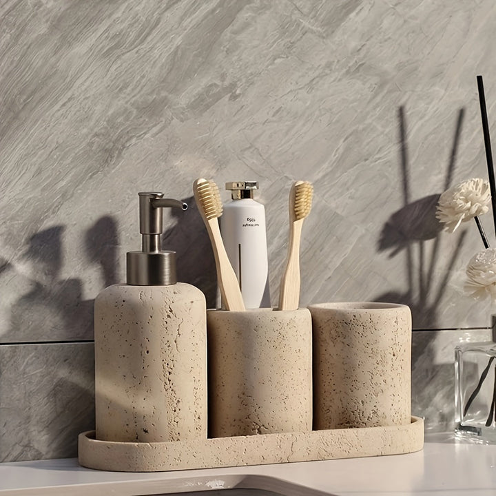 Zeepdispenser in Marmerlook – Luxe Resine Dispenser met Roestvrijstalen Pomp voor Badkamer of Keuken