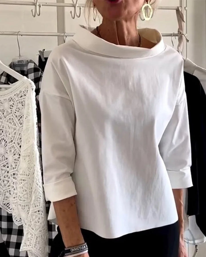 Casual Top met Brede Revers en Halve Col voor een Stijlvolle Look