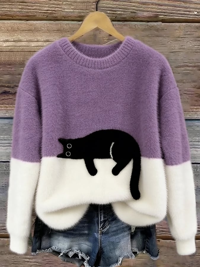 Oversized trui met kattenprint