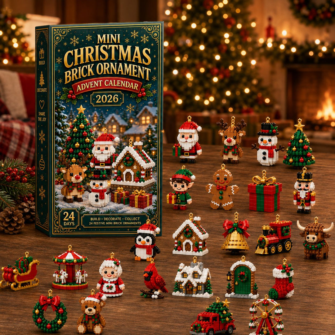 Mini-bouwsteen adventskalender met 24 kerstbouwsets om te bouwen en op te hangen