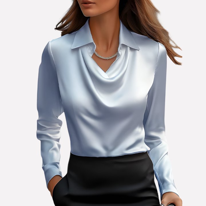 Dames Satijnen Blouse met Gedrapeerde Kraag