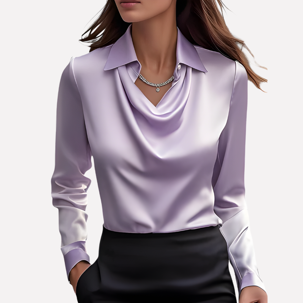 Dames Satijnen Blouse met Gedrapeerde Kraag