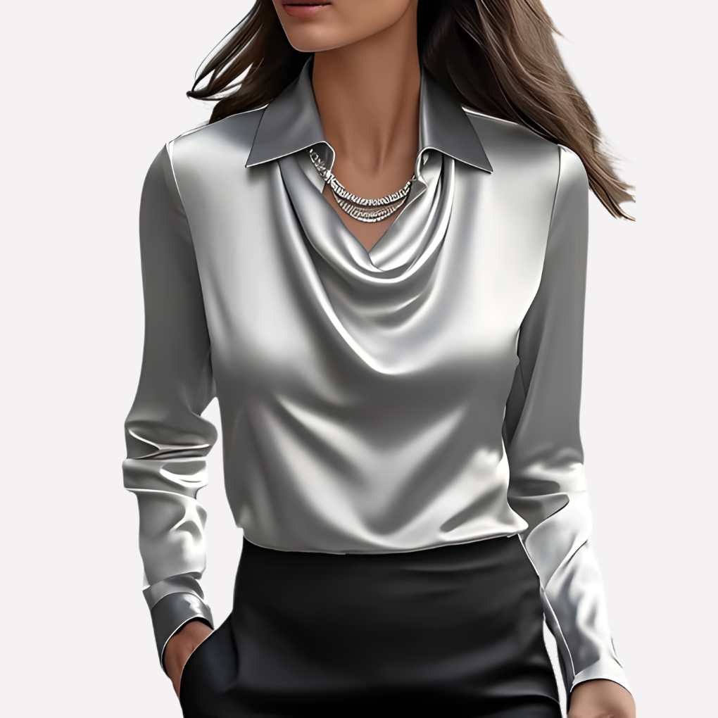 Dames Satijnen Blouse met Gedrapeerde Kraag