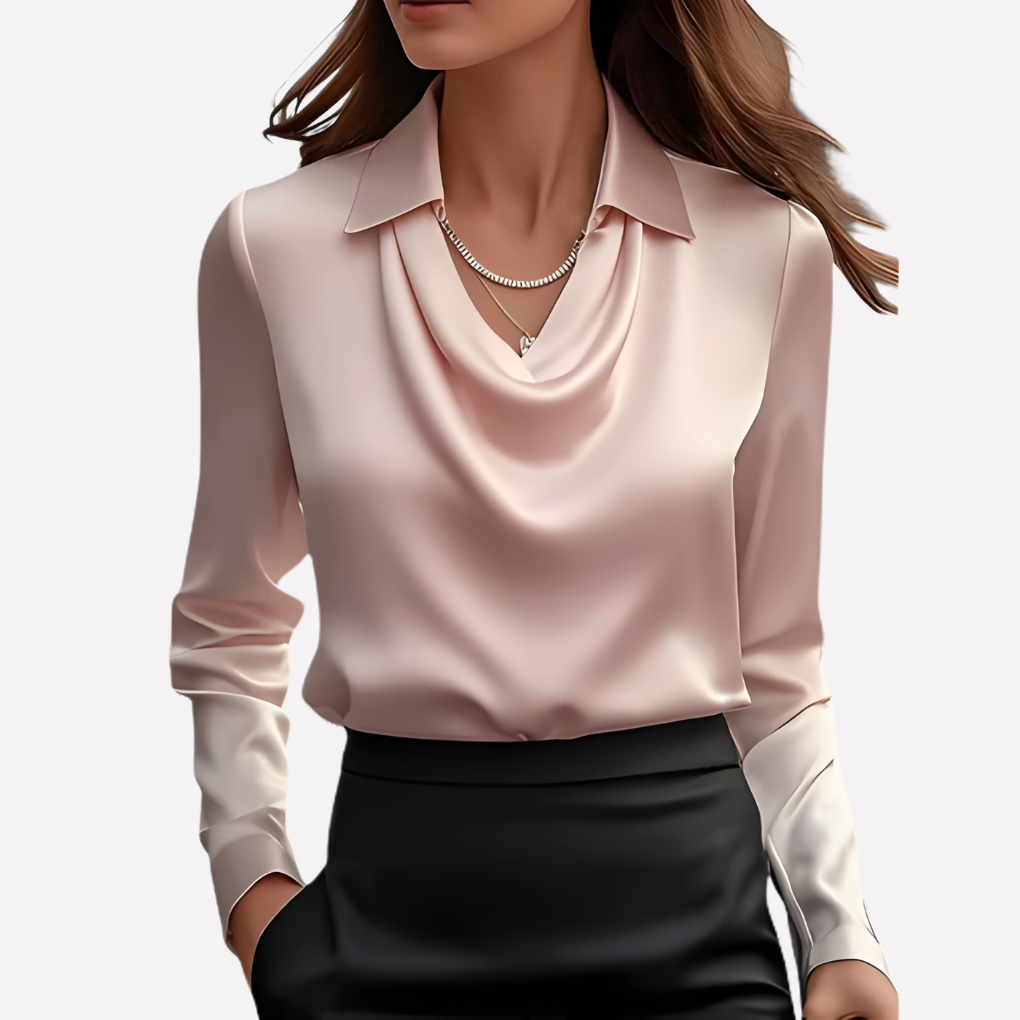 Dames Satijnen Blouse met Gedrapeerde Kraag