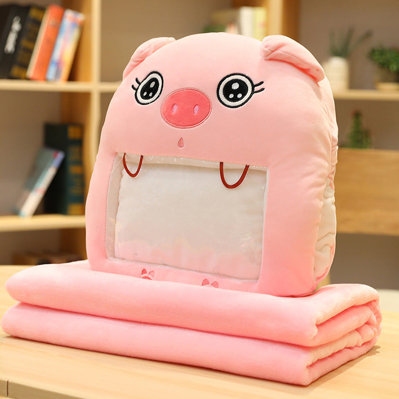 Knuffelkussen met handwarmer en dekentje, je telefoon blijft zichtbaar