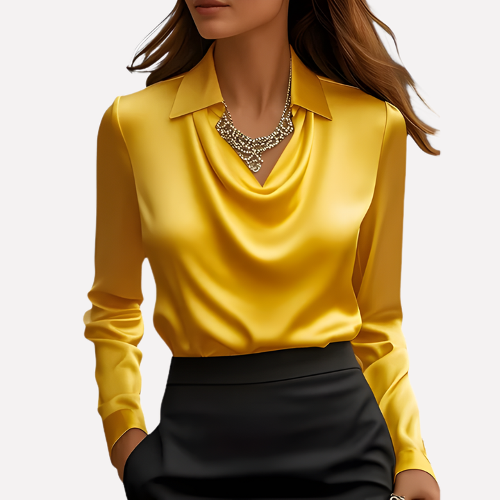 Dames Satijnen Blouse met Gedrapeerde Kraag