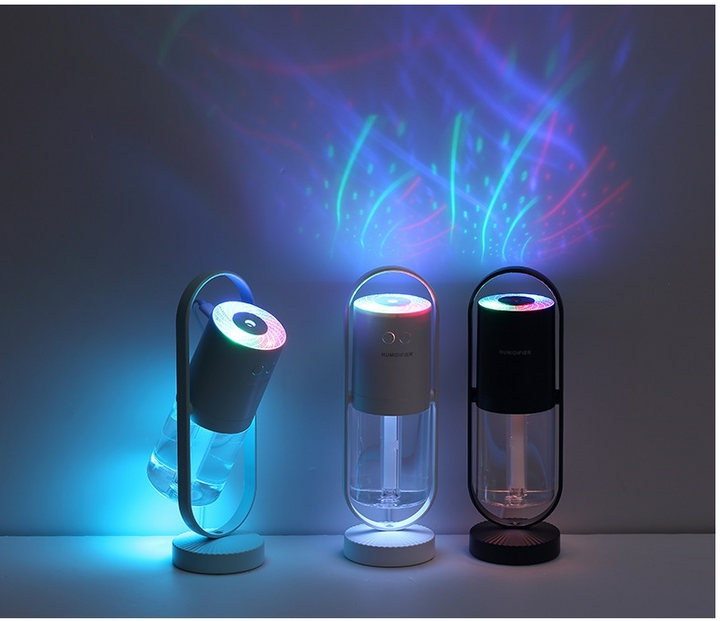USB-luchtbevochtiger met projectielicht, stil en geschikt voor de auto