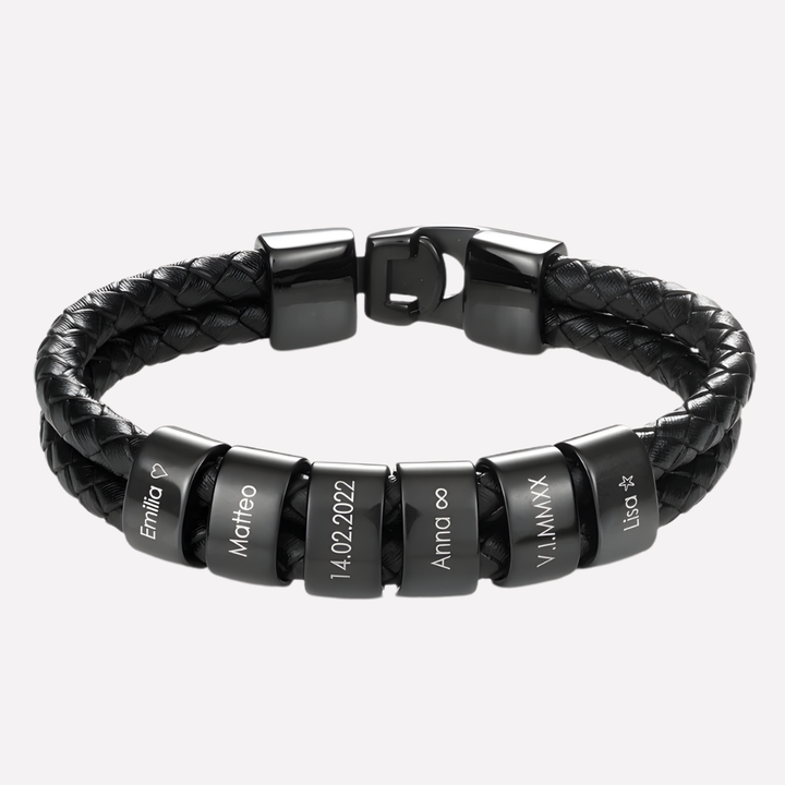 Heren Zwarte Armband met Gegraveerde Kralen