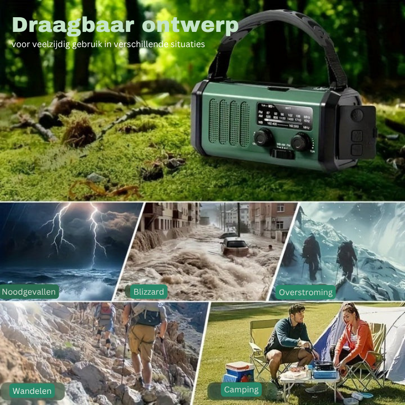 Noodradio met Handzwengel, Zonnepaneel en Powerbankfunctie