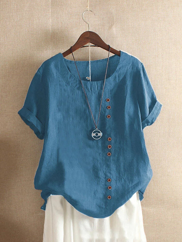 Elegante katoenmixen Dames Blouse met Korte Mouwen en Knoop details