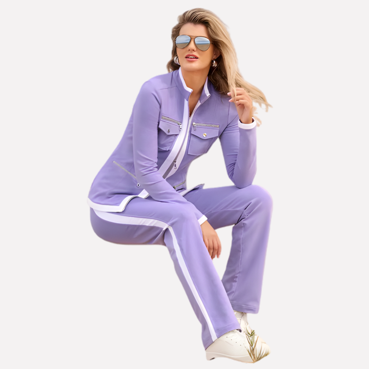 Dames Zip Jacket & Broek Set – Contrast Trim Stijl