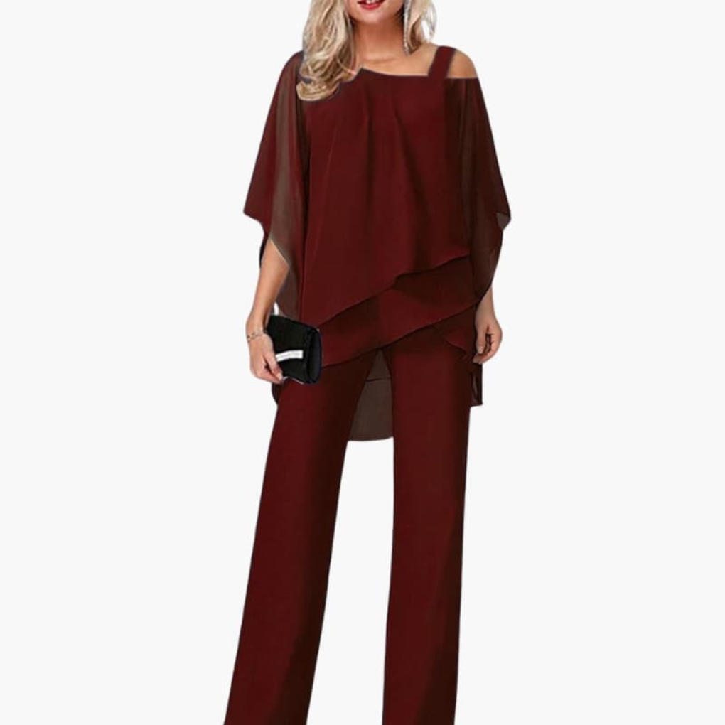 Dames Jumpsuit met Koude Schouder en Wijde Broekspijpen