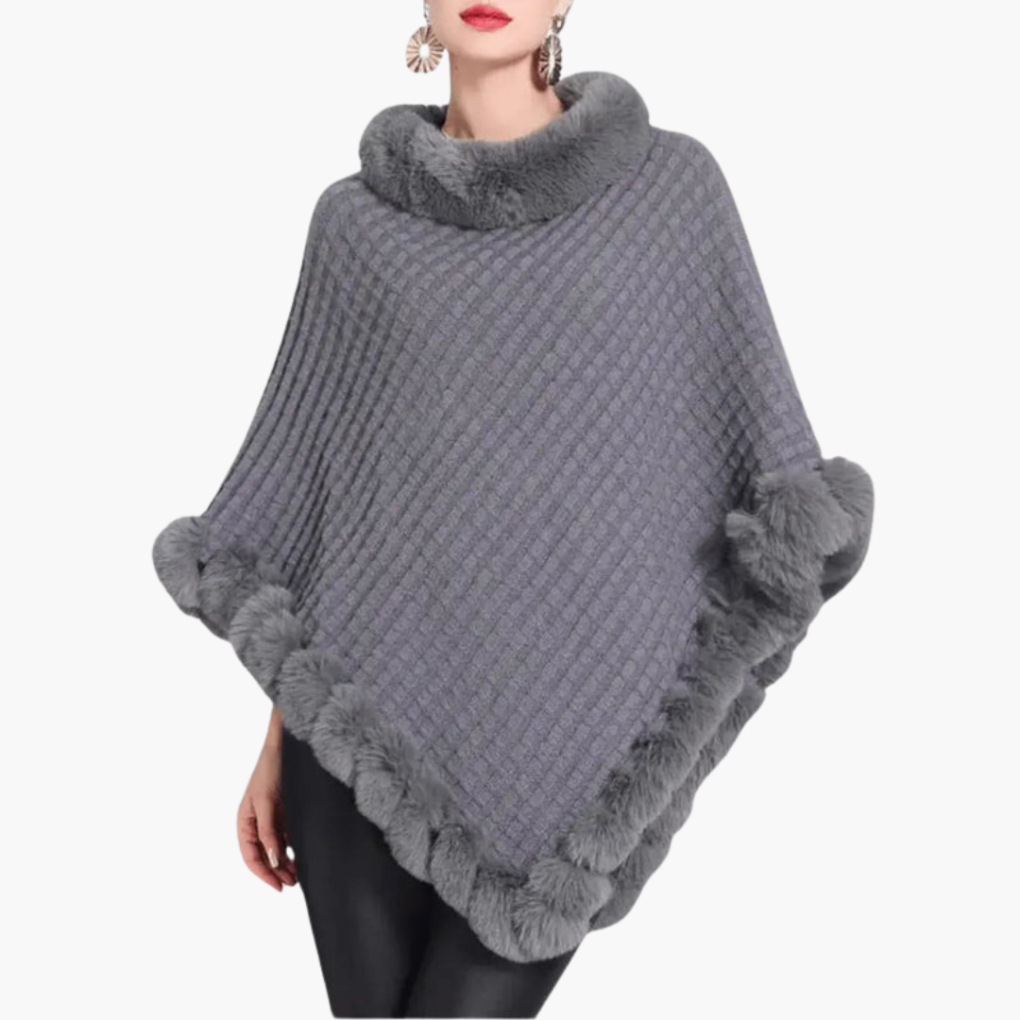 Vrouwen Gebreide Poncho met Nepbont Afwerking en Oversized Pasvorm
