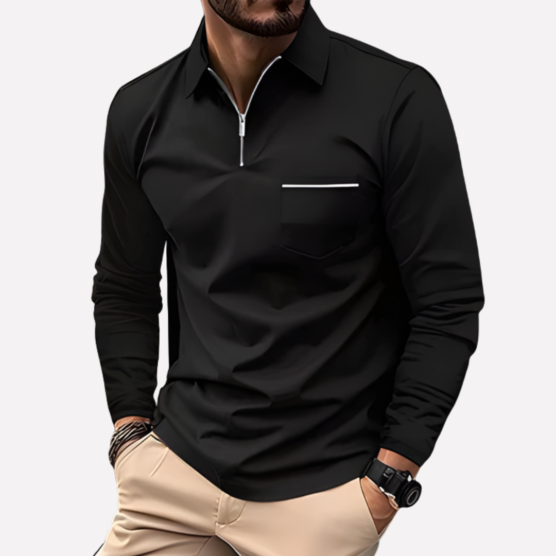 Heren's Langarm Polo Shirt met Borstzak