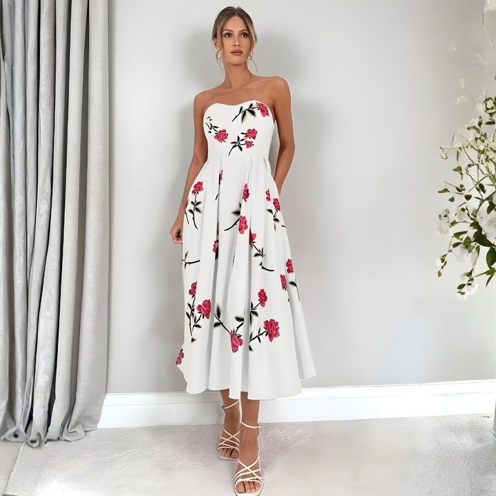 Dames A-lijn mouwloze bloemenjurk